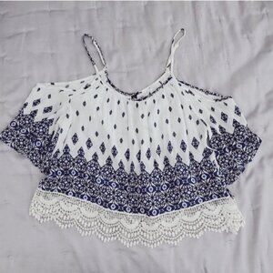 Boho H&M Divided Paisley Mozaic Cold Shoulder Top